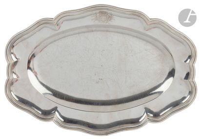 null PARIS 1755 - 1756
Oval silver dish with turned up ends molded with nets, engraved...