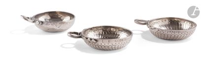 null FRANCE XVIIIth CENTURY
Three silver wine cups with snake handle:
- ROCHEFORT...
