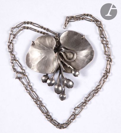 null ARNOULD Necklace in silver plated metal, decorated with a water lily in pendant....