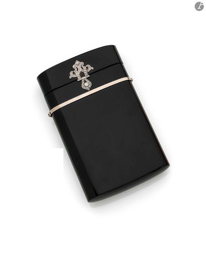 null LAILLET. Cigarette case in onyx, the hinge and the clasp in platinum drawing...
