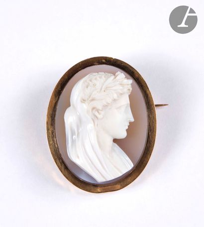 Cameo on agate two layers carved of a young...