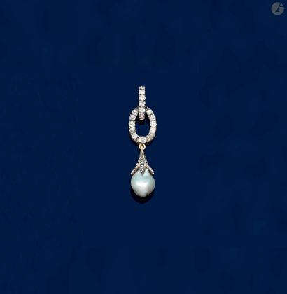 null 14K (585) gold pendant set with old-cut diamonds, holding a baroque pearl probably...