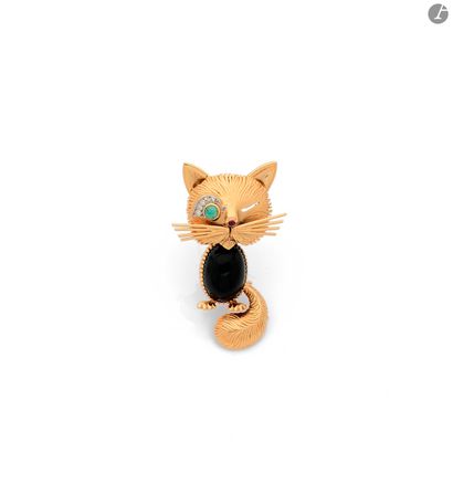 null VAN CLEEF & ARPELS. Broche-clip en or 18K (750), Chat Malicieux, le corps serti...