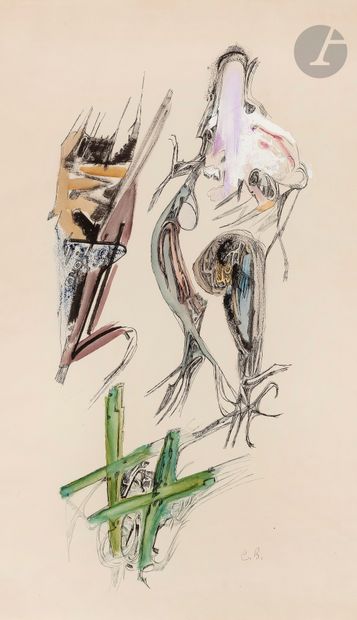 null Camille BRYEN (1907-1977)
Composition n°179, 1948
Encre, aquarelle et gouache.
Monogrammée...