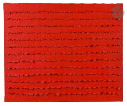 null Bernard AUBERTIN (1934-2015
)Toile-rouge-flamme, 1973Oil
on torn cardboard mounted...