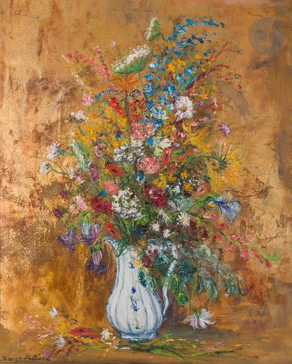 null Serge BELLONI (1925-2005)
Bouquet de fleurs champêtres
Huile et peinture or...