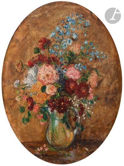 null Serge BELLONI (1925-2005)
Bouquet de fleurs
Huile et peinture or sur toile en...