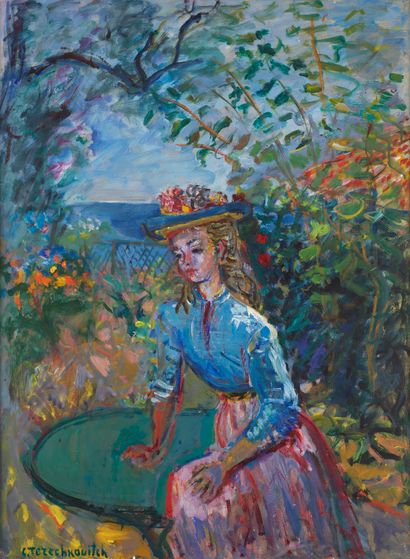 null Constantin TERECHKOVITCH (1902-1978)
Jeune femme dans le jardin
Huile sur papier...