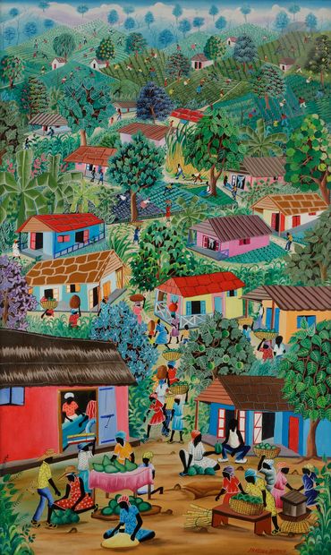 null Inatace ALPHONSE [Haitian] (born 1943
)The Animated Haitian VillageOil
on canvas.
Signed...