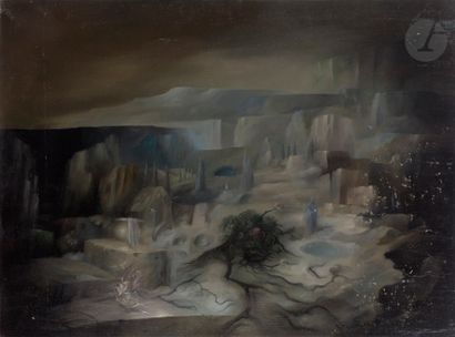 null Michel JOSEFOWICZ (born in 1941
)Surrealist landscapeOil
on canvas.
Unsigned
(Wear...