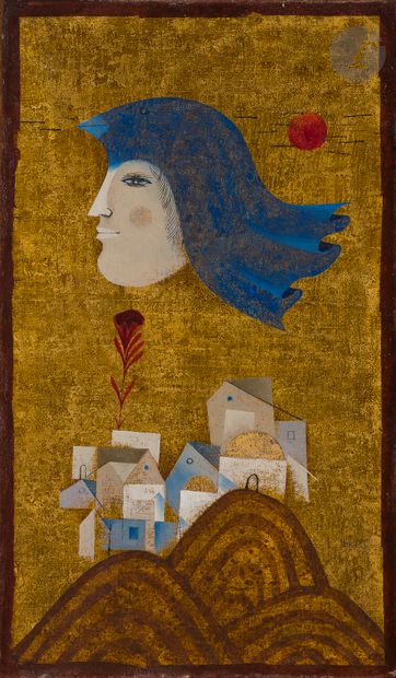null Sami BRISS [Franco-Israeli] (born 1930
)Profile with a BirdOil
and gold leaf...