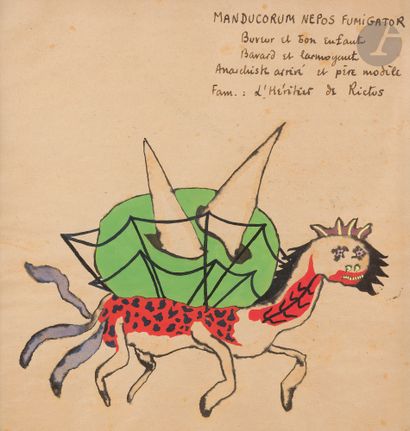 null Georges HUGNET (1904-1974)
Manducorum Nepos Fumigator
Encre et gouache sur papier...