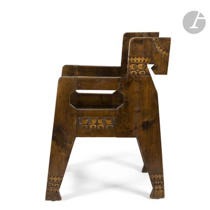 null EUROPEAN WORK AROUND 1900-20
Stylized horses
Rare zoomorphic armchair in stained...