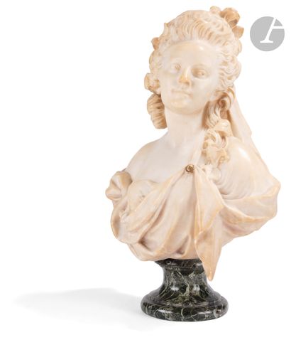 null Buste en albâtre représentant mademoiselle Guimard ; sur un piédouche en marbre...