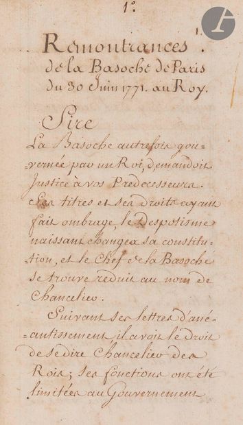 null [JUSTICE]. [SATIRE].
Remontrances de la Basoche de Paris du 30 juin 1771 au...