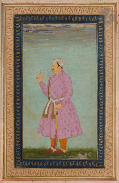 null Portrait d’homme au jama mauve, Inde moghole, XVIIIe siècle
Pigments et or sur...