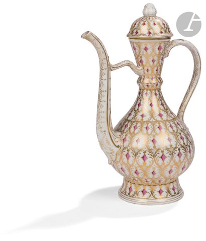 null Covered ibrik ewer with painted and gilt decoration, European porcelain for...
