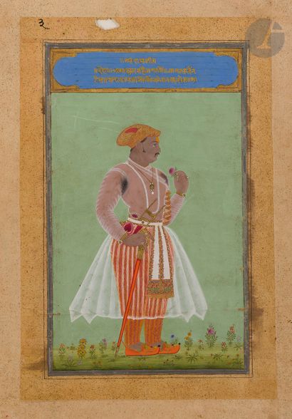 null Portrait peint d’Amar Singh I, Inde du Nord, Rajasthan, Mewar, école d’Udaipur,...