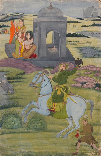 null Scenes of Hunting and Piety, India, Deccan, ca. 1700
Pigments and gold on paper...