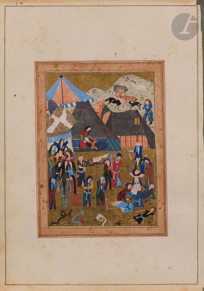 null Funeral, manuscript illustration mounted in an album page, Safavid Iran, 16th...