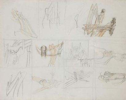 Roberto MATTA (1911-2002) Figure Studies, circa 1945. Dessin au crayon. Non signé....