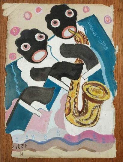 Hugo SCHEIBER [hongrois] (1873-1950) Musiciens de jazz. Gouache. Signée en bas à...