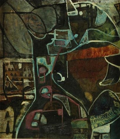 François ARNAL (né en 1924) Composition abstraite, 1950 Huile sur papier. Signée...