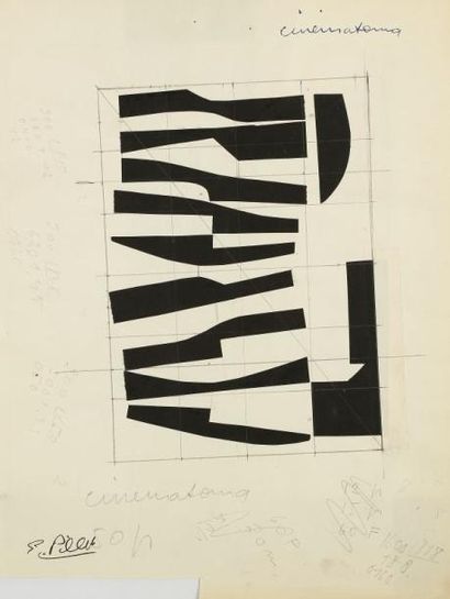 Edgard PILLET (1912-1996) Cinematoma Collage sur traits de crayon. Tampon de la signature...