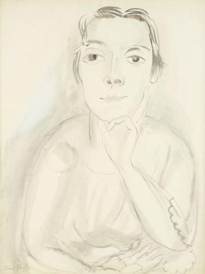 Raoul DUFY (1877-1953) Portrait de Mme Dufy Encre et gouache. Porte el cachet de...