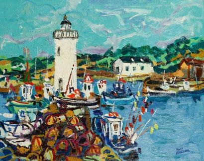 Marc BOUTEAU (né en 1935) Le phare de Belle-Ile, vers 1970 Huile sur toile. Signée...