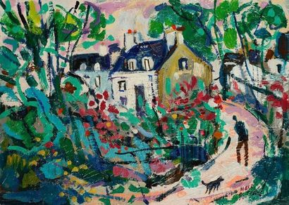 Marc BOUTEAU (né en 1935) Chemin à Pont-Aven, vers 1970 Huile sur toile. Signée en...