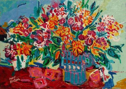 Marc BOUTEAU (né en 1935) Le tapis rouge, vers 1973 Huile sur toile. Signée en bas...