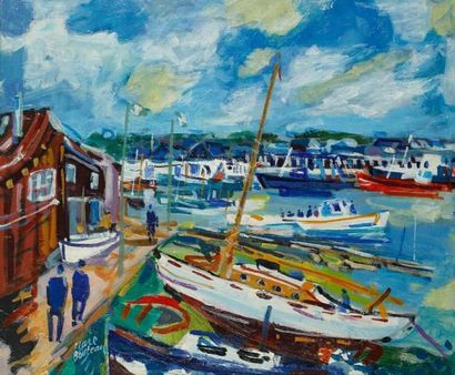 Marc BOUTEAU (né en 1935) Port de Concarneau, vers 1976 Huile sur toile. Signée en...