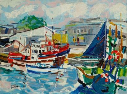 Marc BOUTEAU (né en 1935) Port de pêche à Lorient, vers 1976 Huile sur toile. Signée...