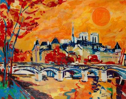 Marc BOUTEAU (né en 1935) Paris, le pont des Arts, vers 1976 Huile sur toile. Signée...