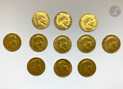 null 11 pièces de 20 Francs en or. Type Napoléon III tête nue. 1852 A - 1854 A (4)...