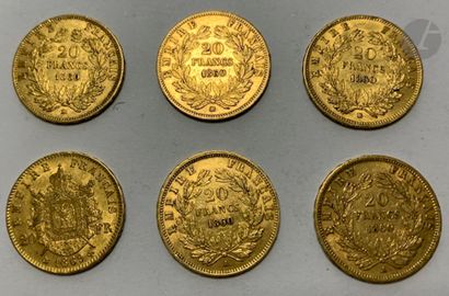 null 6 pièces de 20 Francs en or. Type Napoléon III Empereur tête nue. 1860 A (2)...