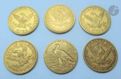 null 6 pièces de 5 Dollars en or : - 5 pièces de 5 Dollars en or. Type Liberty. 1854...
