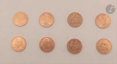 null 8 pièces de 20 Francs en or. Type Coq. 1904 - 1907 - 1908 (3) - 1910 - 1912...