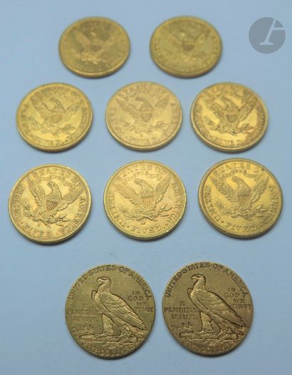 null 10 pièces de 5 Dollars en or : - 8 pièces de 5 Dollars en or. Type Liberty....