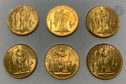 null 6 pièces de 20 Francs en or. Type Génie. 1890 A - 1893 A (4) - 1895 A