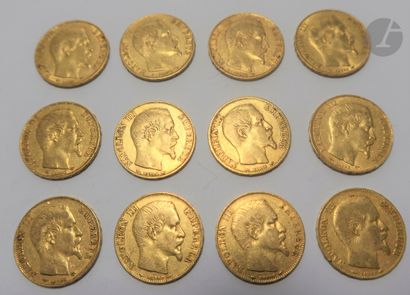 null 12 pièces de 20 Francs en or. Type Napoléon III Empereur. 1853 A - 1854 A (6)...
