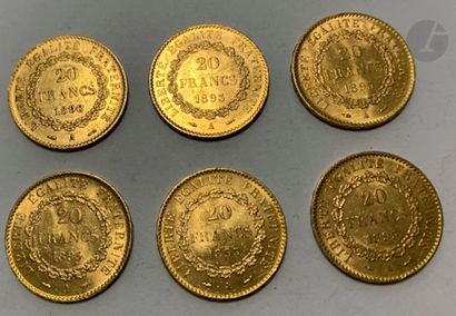 null 6 pièces de 20 Francs en or. Type Génie. 1890 A - 1893 A (4) - 1895 A