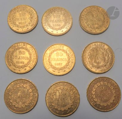null 9 pièces de 20 Francs en or. Type Génie. 1897 A (2) - 1898 A (7)