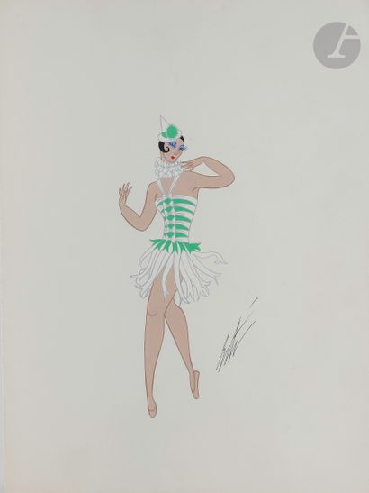 null Romain de Tirtoff dit ERTÉ (1892-1990)
Scaramouche - Pierrette, 1979
Gouache.
Signée...