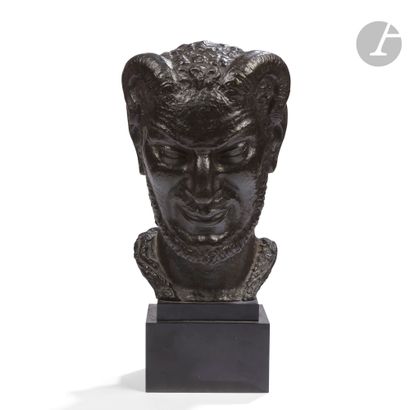 null LUCIEN GIBERT (1904-1988
)Head of faunSculpture-mask
. Proof in bronze with...