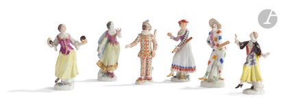 null Meissen
Six statuettes en porcelaine à décor polychrome de la série des figures...