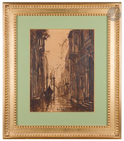 null André MAIRE (1898-1984)
Venise, gondole sur un canal
Encre et lavis d’encre
Signée...