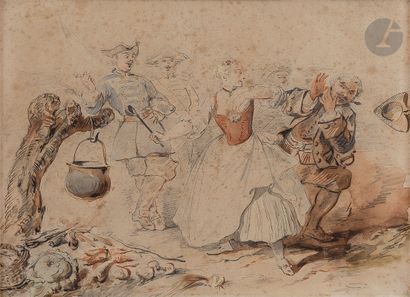 null 19th century FRENCH SCHOOL
2 scenes of soldiers at rest.
Watercolor and ink.
14.5...