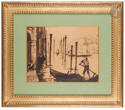 null André MAIRE (1898-1984)
Venise, les gondoliers, 1927
Encre et lavis d’encre
Signée...
